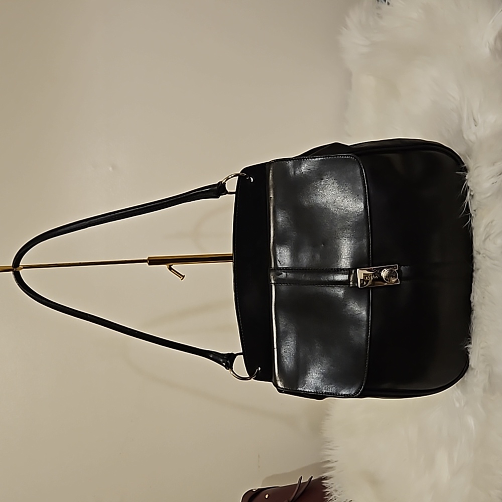 Furla Black Leather Shoulder Bag with Silver Hardware